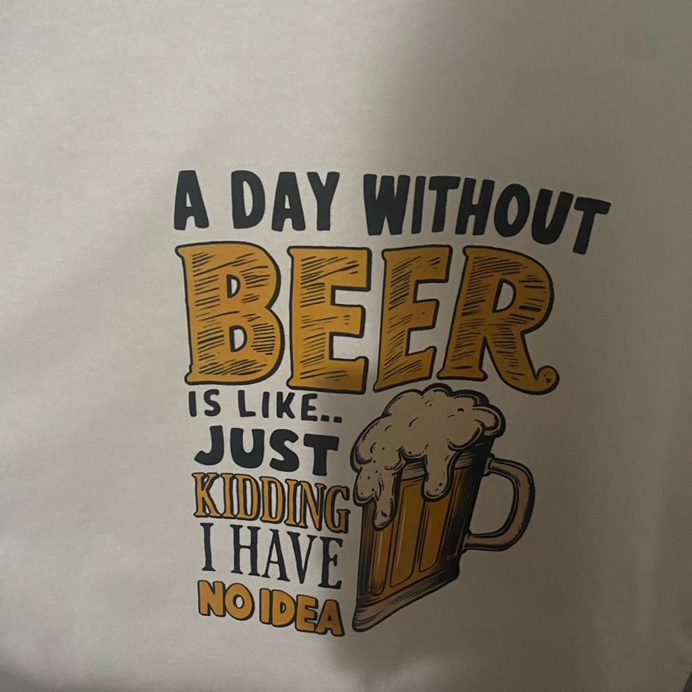 White and Yellow Short Sleeve Tee with Beer Graphic